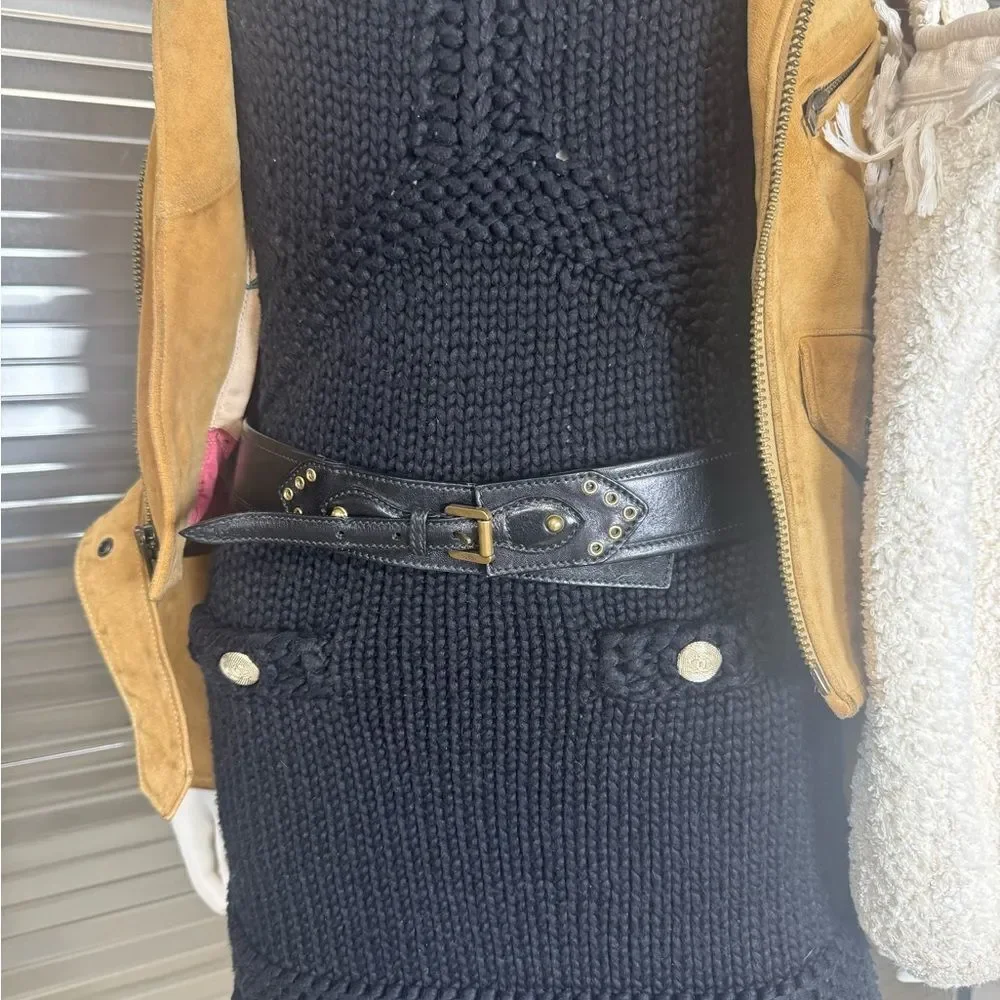 Vintage Gucci Grommet Black Leather Wide Belt 144195 85/34”